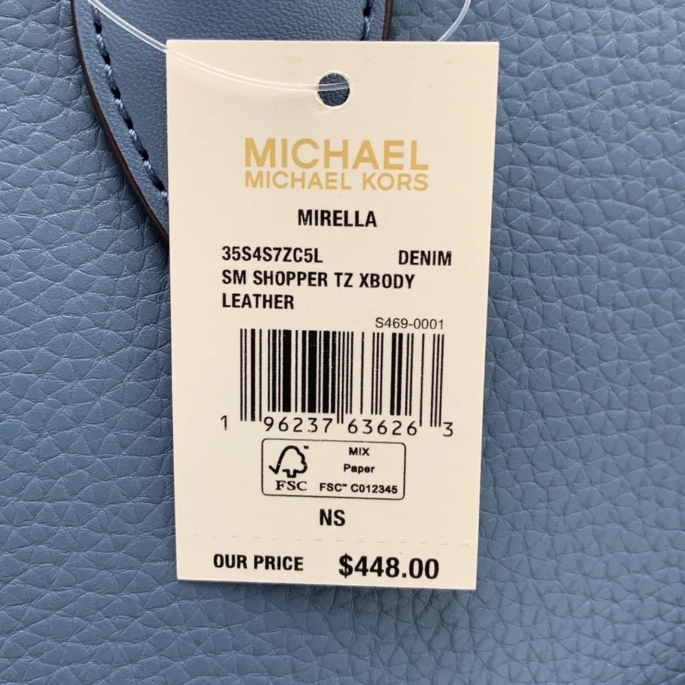 Michael Kors Mirella Small Pebbled Leather Crossbody Top Zip XBODY Bag Denim NWT - Picture 16 of 16